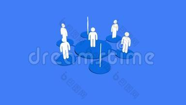 人类图标，商业团队合作，社交或商业网络，一群人在一个社会群体，蓝色背景。